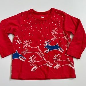 TEA COLLECTION red long sleeve reindeer graphic t-shirt 12-18M